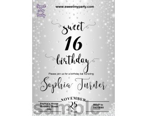 Sweet 16 Silver Diamonds Invitations,Silver Sparkle Diamonds Quinceanera Invitations,(013aswee)
